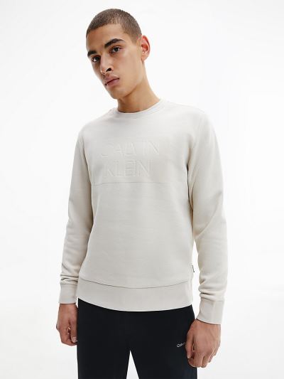 Calvin Klein Ruhák HU963983 | Calvin Klein Organic Cotton Flock Logo Férfi Pulóver Szürke